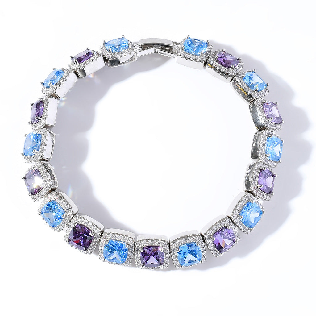 10mm Square Row Blue&Purple Zircon Bracelet