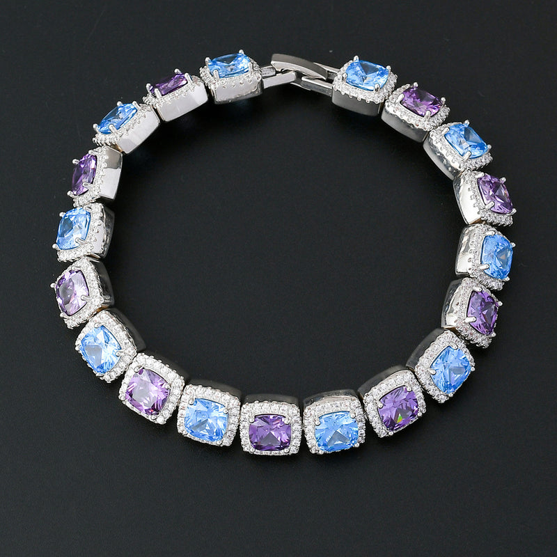 10mm Square Row Blue&Purple Zircon Bracelet