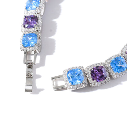 10mm Square Row Blue&Purple Zircon Bracelet