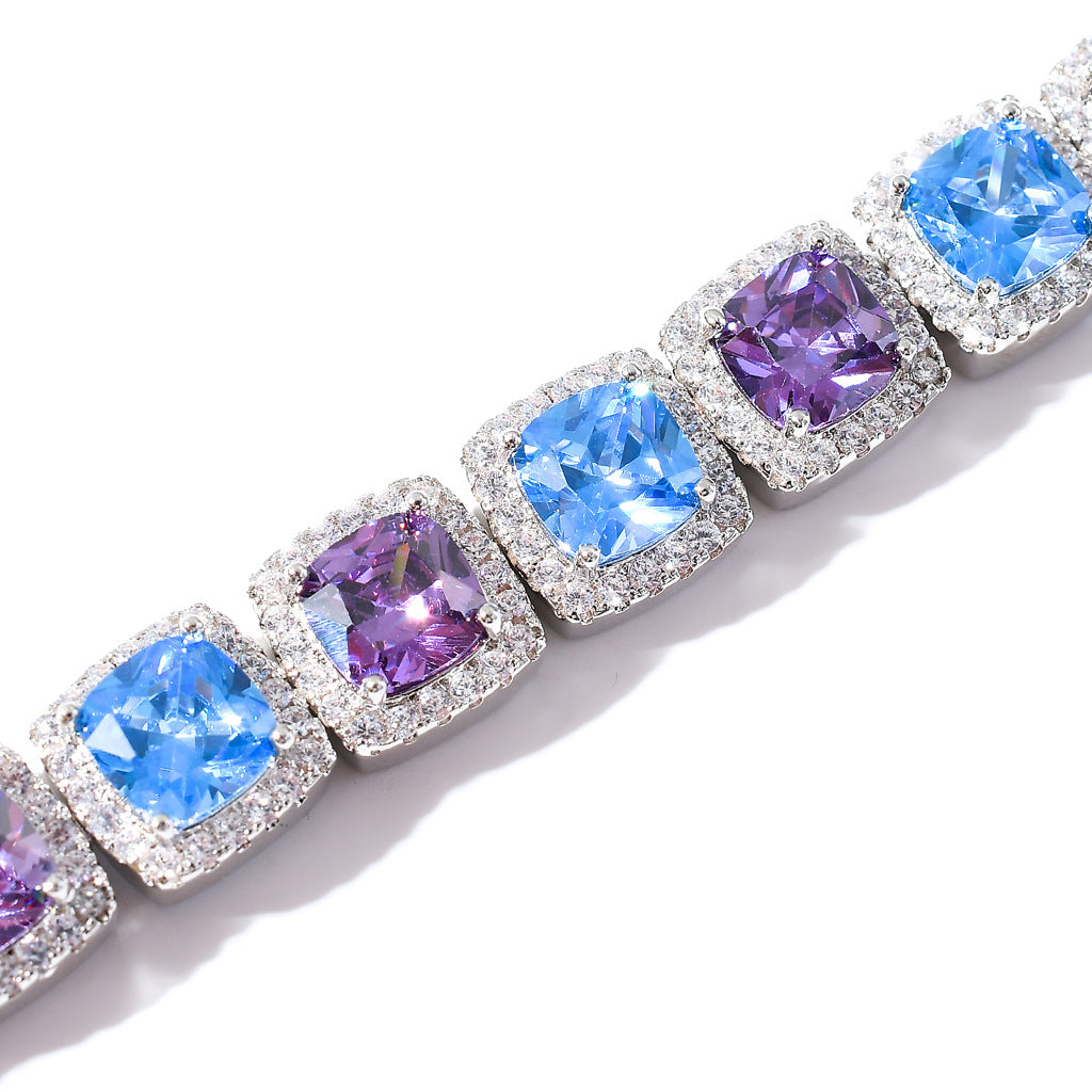 10mm Square Row Blue&Purple Zircon Bracelet