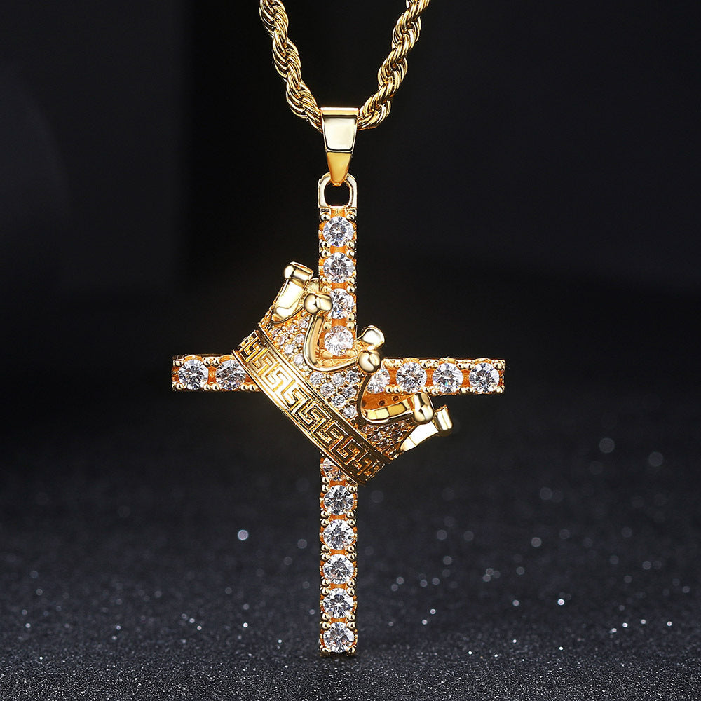 Hip hop crown cross necklace