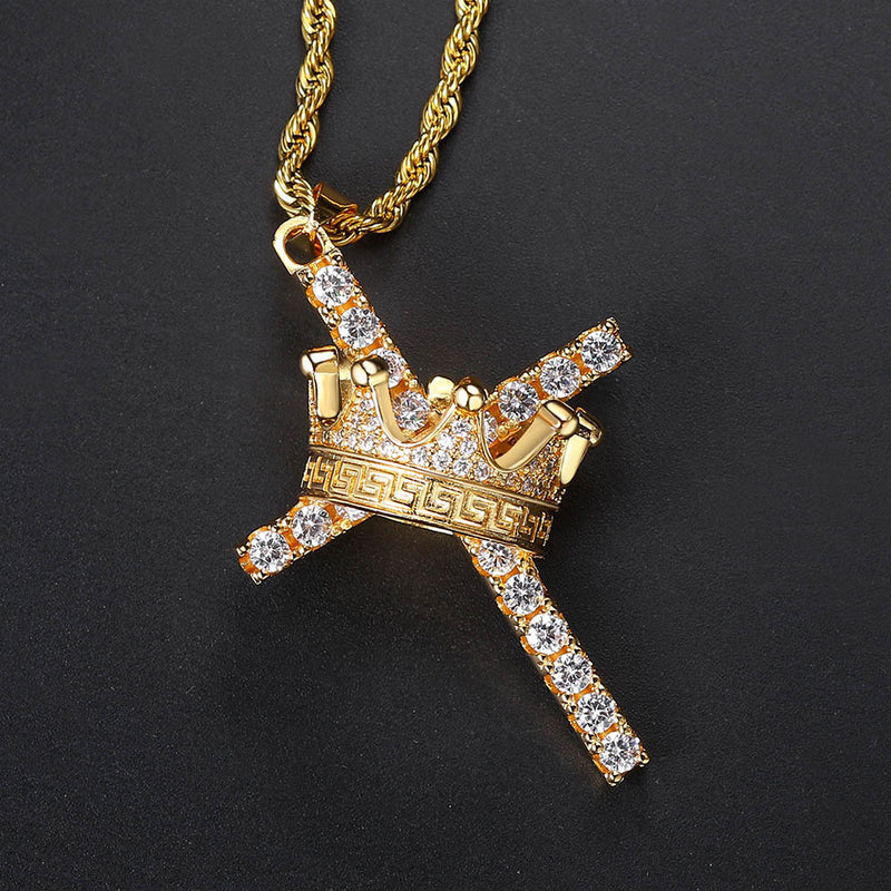 Hip hop crown cross necklace