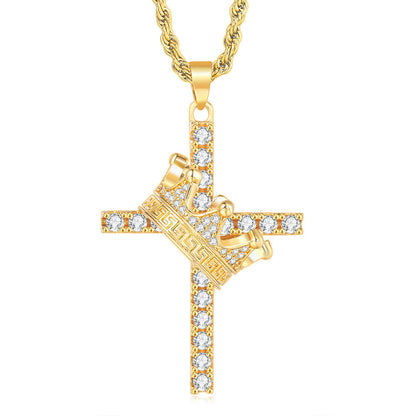 Hip hop crown cross necklace