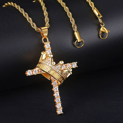 Hip hop crown cross necklace