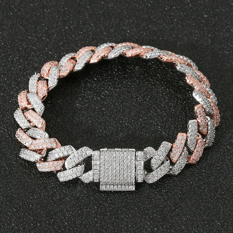 14mm Pink&Silver Dense Cuban Link Chain Bracelet