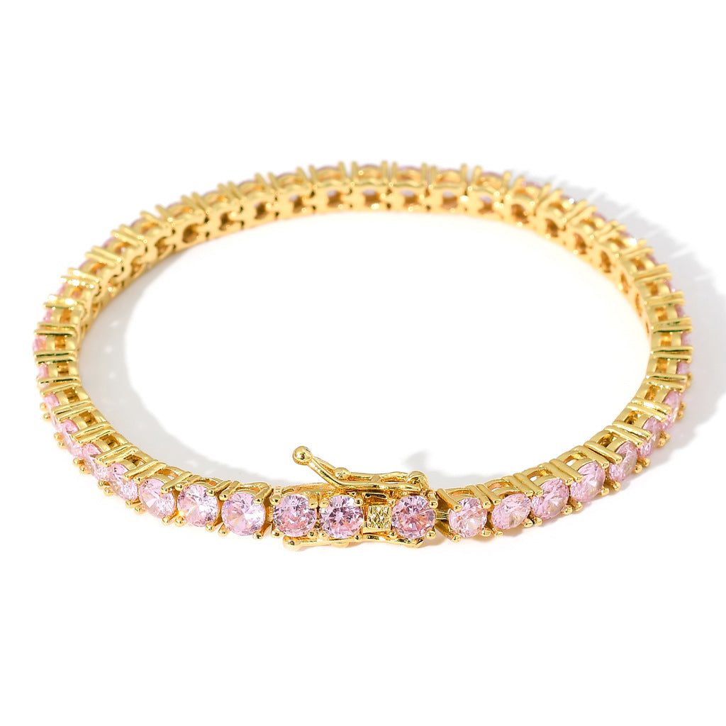 4mm Copper Inlaid Pink Zircon Row Tennis Bracelet