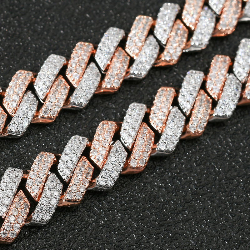 14mm Pink&Silver Dense Cuban Link Chain Bracelet