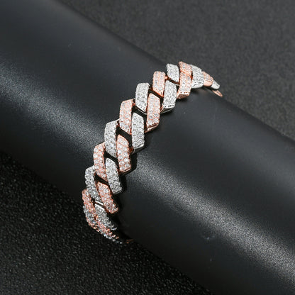 14mm Pink&Silver Dense Cuban Link Chain Bracelet