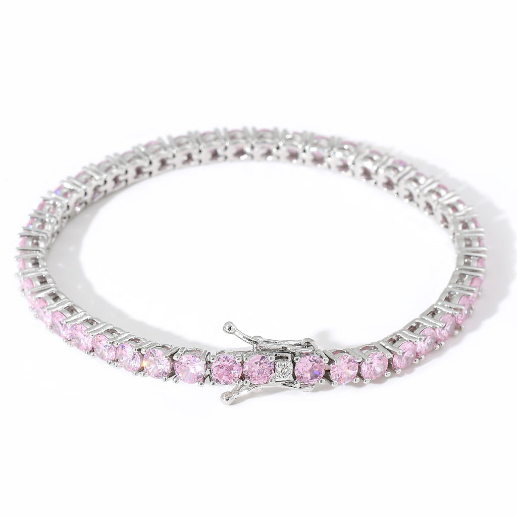 4mm Copper Inlaid Pink Zircon Row Tennis Bracelet