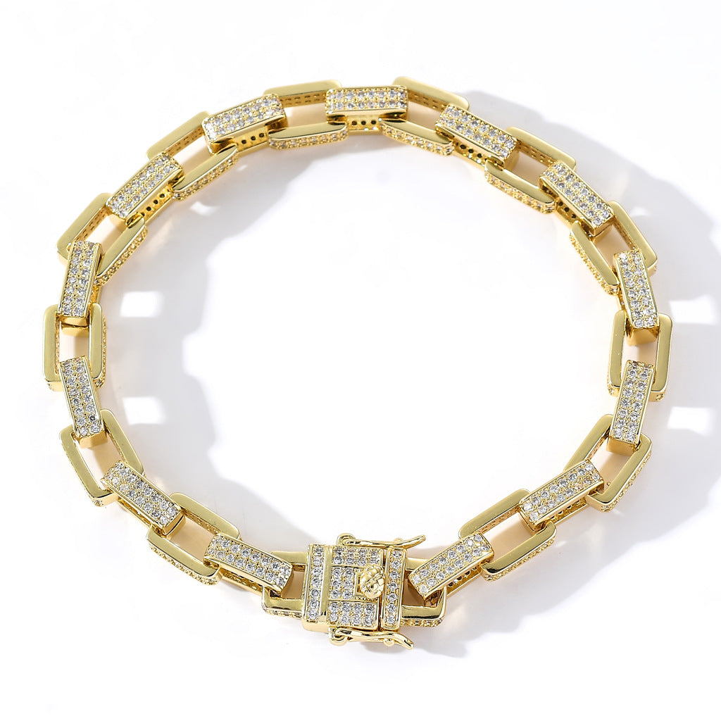 Box Chain Micro-paved Clasp Bracelet