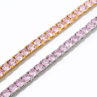 4mm Copper Inlaid Pink Zircon Row Tennis Bracelet