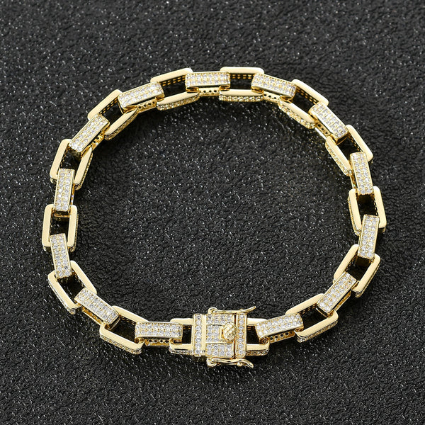 Box Chain Micro-paved Clasp Bracelet