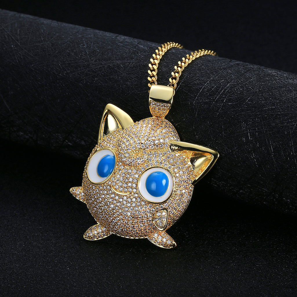 Iced Pokemon Jigglypuff Cartoon Zircon Pendant