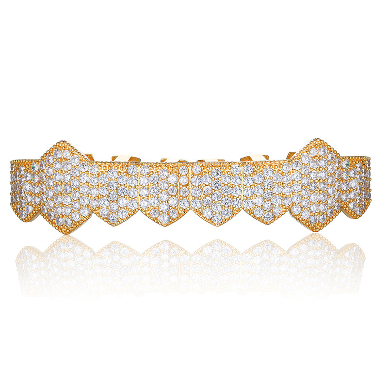 8-tooth Micro-Inlaid Zircon Single Row Gold&Silver Grillz
