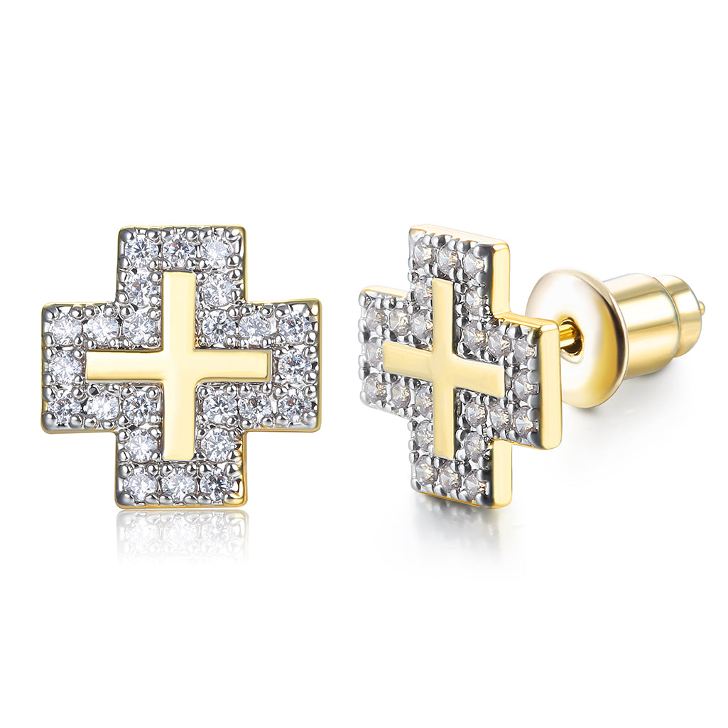 Iced Halo Cross Stud Earrings