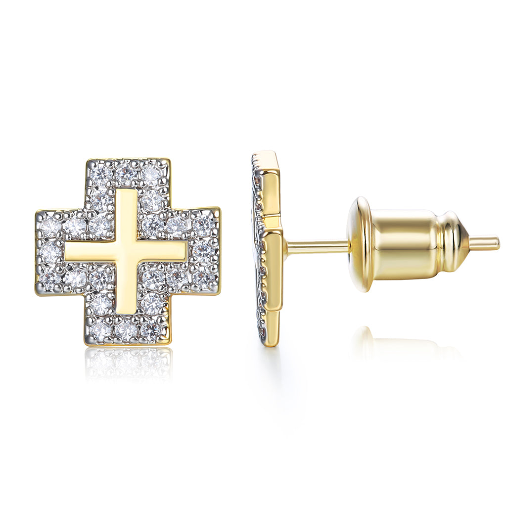 Iced Halo Cross Stud Earrings