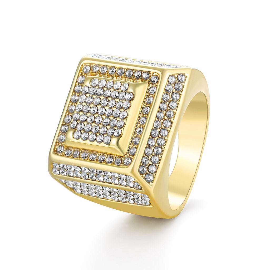 Square Shape Paved Diamond Luxurious Hip Hop Ring