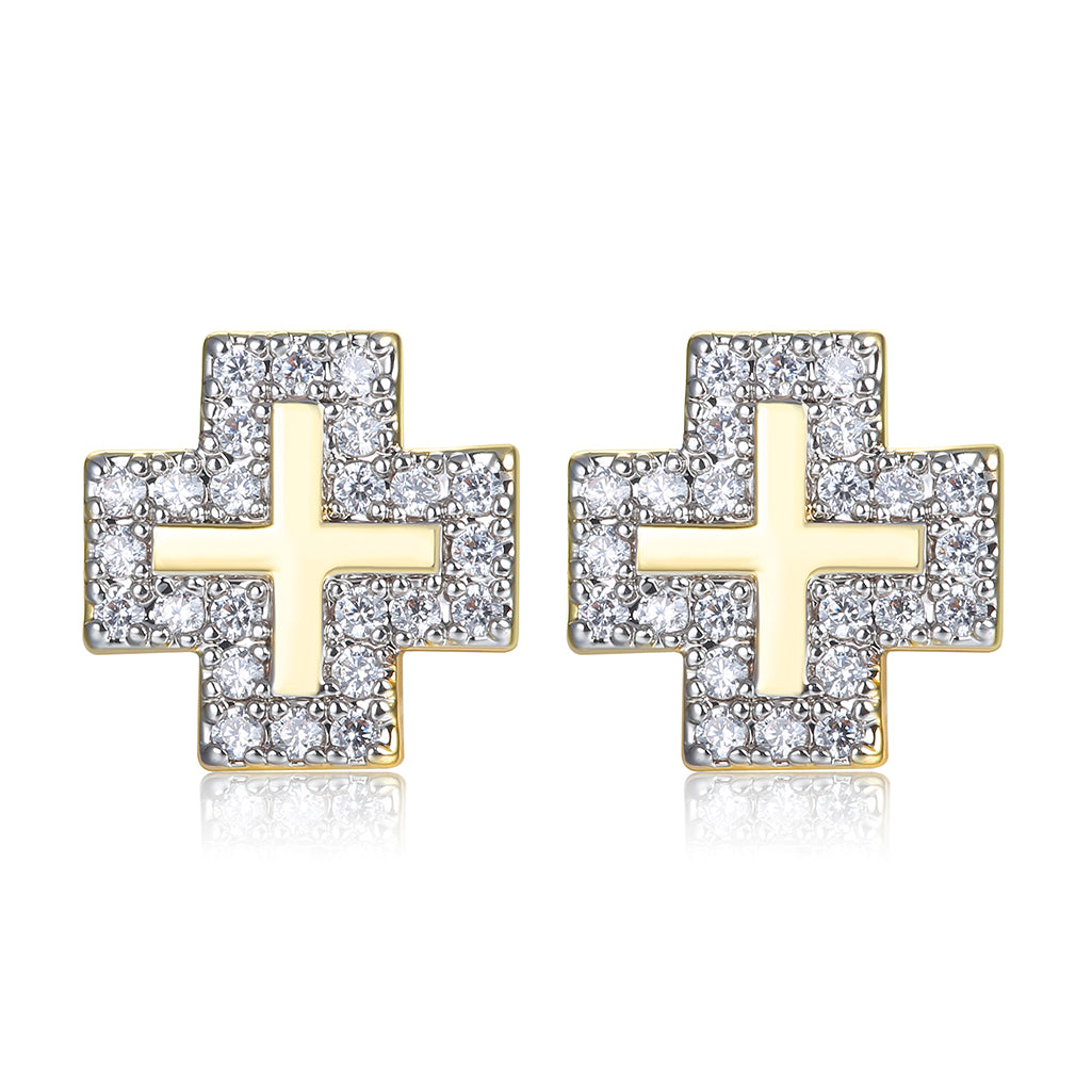 Iced Halo Cross Stud Earrings