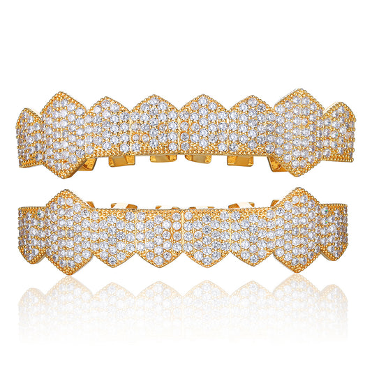 8-tooth Micro-Inlaid Zircon Single Row Gold&Silver Grillz