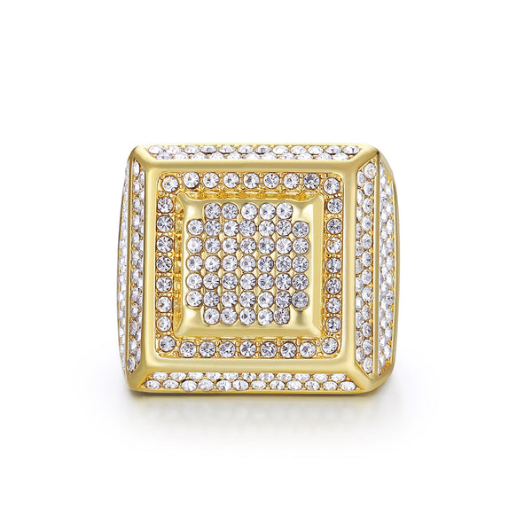 Square Shape Paved Diamond Luxurious Hip Hop Ring