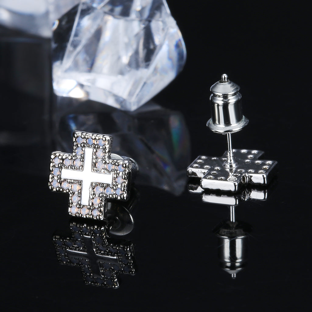 Iced Halo Cross Stud Earrings