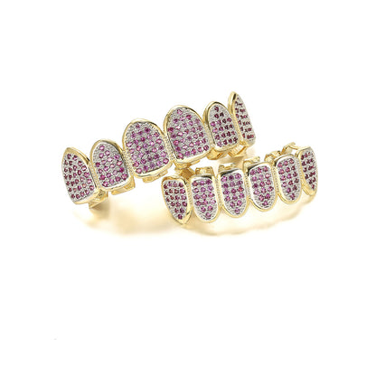 Micro-set Rose Red Zircon Gold Grillz