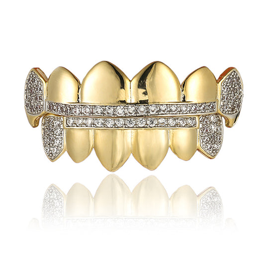 Real Gold Electroplated Copper Micro-inlaid Zircon Fang Grillz