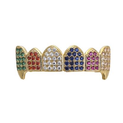 Micro-inlaid Color Zircon Gold-plated Teeth Dress Up Grillz