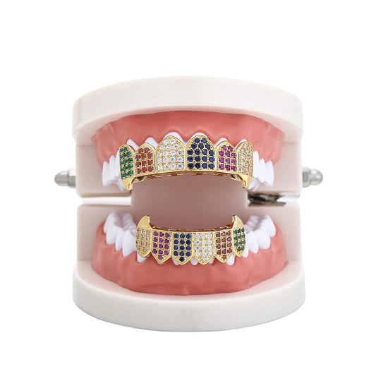 Micro-inlaid Color Zircon Gold-plated Teeth Dress Up Grillz