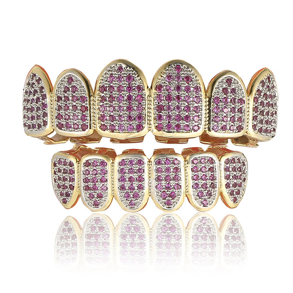 Micro-set Rose Red Zircon Gold Grillz