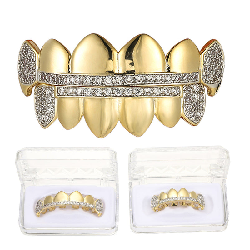Real Gold Electroplated Copper Micro-inlaid Zircon Fang Grillz