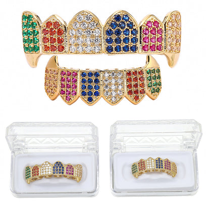 Micro-inlaid Color Zircon Gold-plated Teeth Dress Up Grillz