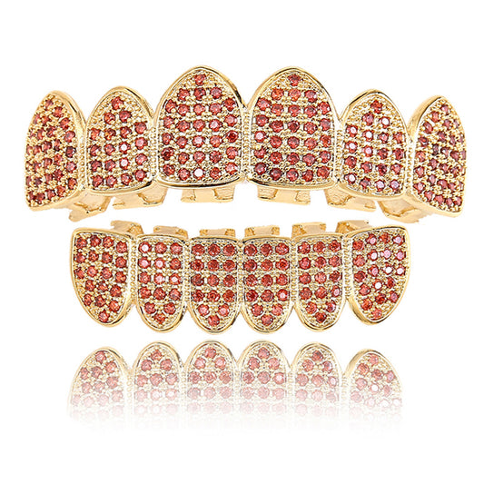 Micro-inlaid Garnet Red Zircon Hip-hop Gold Grillz