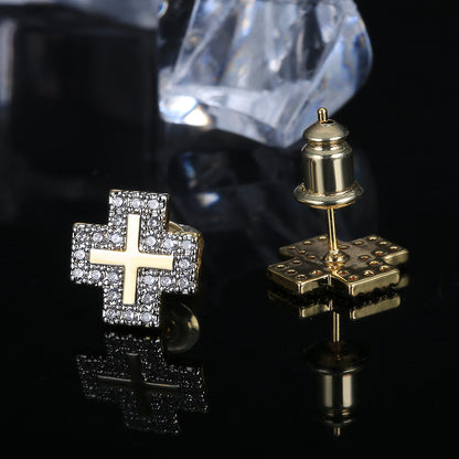 Iced Halo Cross Stud Earrings