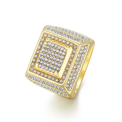 Square Shape Paved Diamond Luxurious Hip Hop Ring