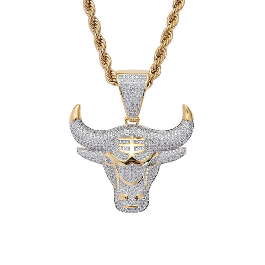 Micro-inlaid Zircon Bull Head Hip-hop Pendant