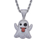 Hip Hop Ghost Tongue out Funny Emoji Pendant