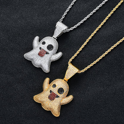 Hip Hop Ghost Tongue out Funny Emoji Pendant