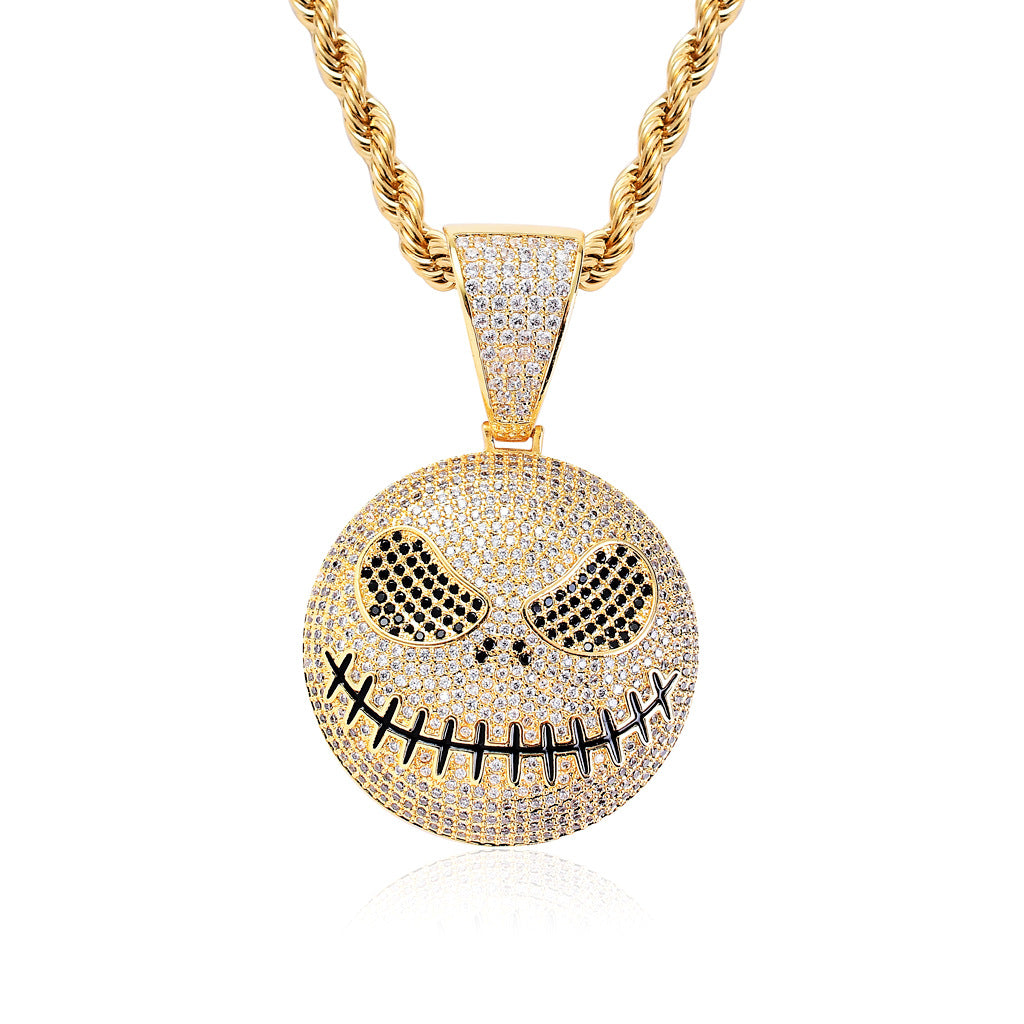 Halloween Skull and Grimace Round Zircon Pendant