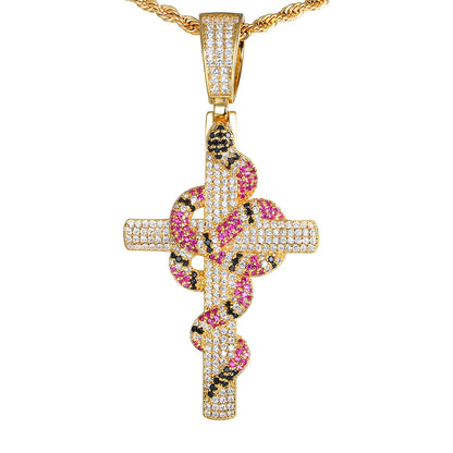 Vintage Snake Winding Cross Micro-inlaid Zircon Pendant