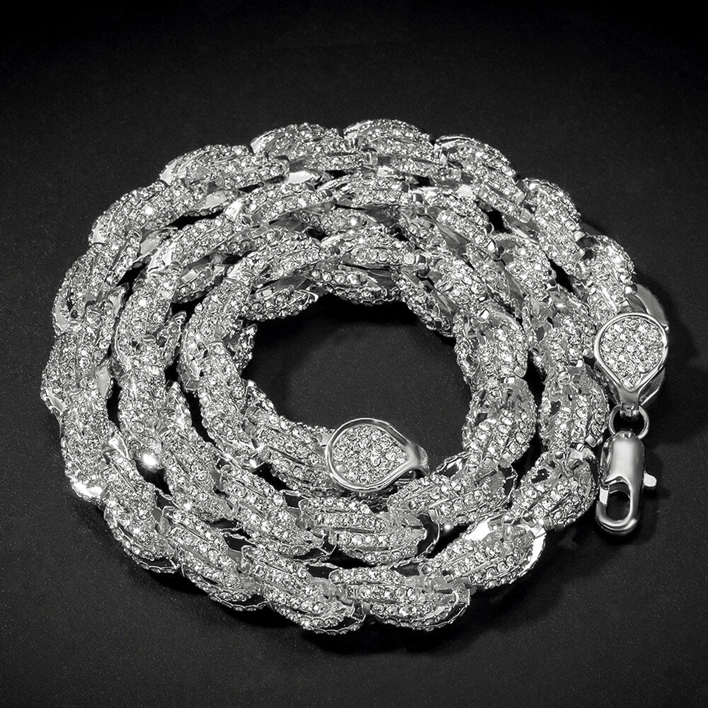 9mm Gold Twist And Diamond Hip Hop Necklace
