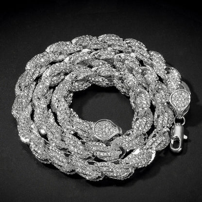 9mm Gold Twist And Diamond Hip Hop Necklace