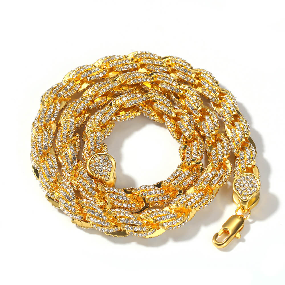 9mm Gold Twist And Diamond Hip Hop Necklace