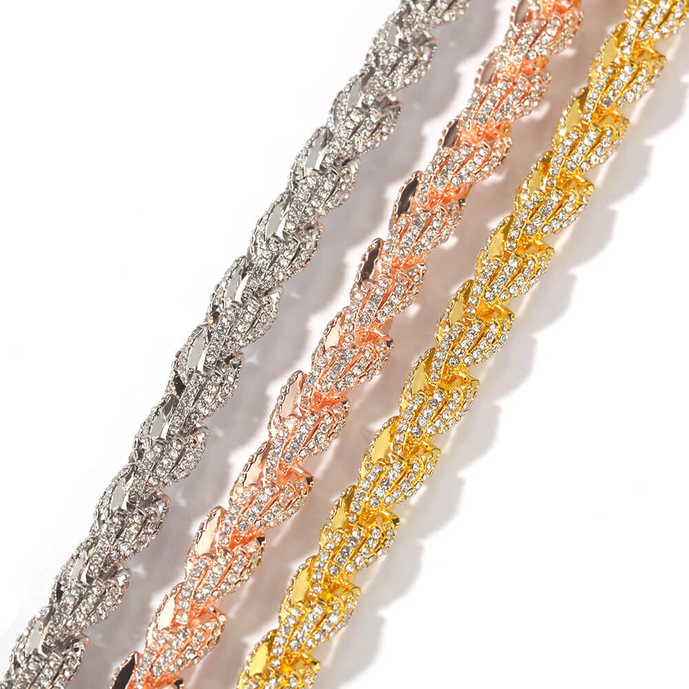 9mm Gold Twist And Diamond Hip Hop Necklace