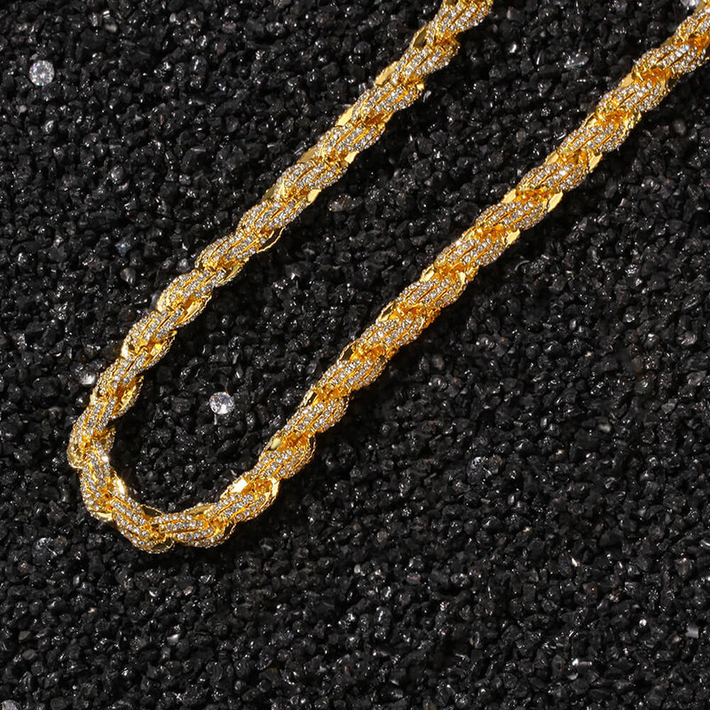 9mm Gold Twist And Diamond Hip Hop Necklace