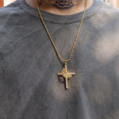 Hip hop crown cross necklace