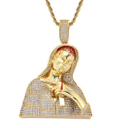 Iced Virgin Mary Pistol Dripping Blood Punk Zircon Pendant