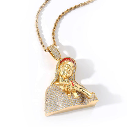 Iced Virgin Mary Pistol Dripping Blood Punk Zircon Pendant