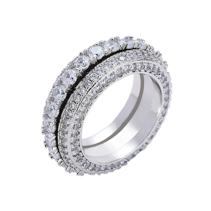 Rotatable full zirconium diamond hip-hop ring