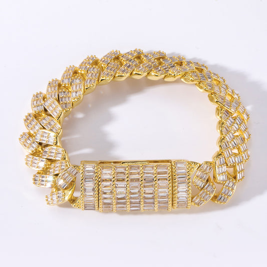 17mm Wide Zircon Diamond Shaped Cuban Bracelet